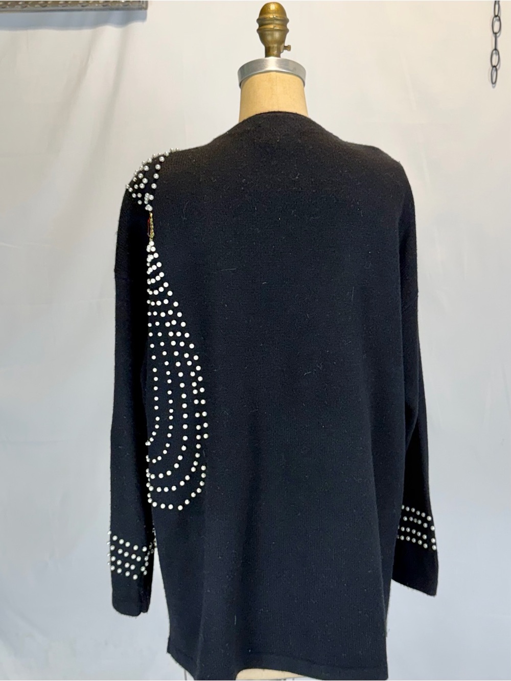 VINTAGE 80s glam bling knit sweater cardigan jewel pearl beads ruby emerald bold - Picture 10 of 14